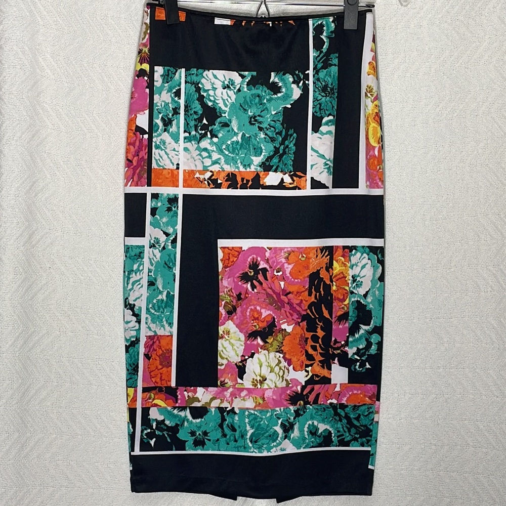 BISOU BISOU Michelle Bohbot Floral Color Block Polyester Pencil Skirt